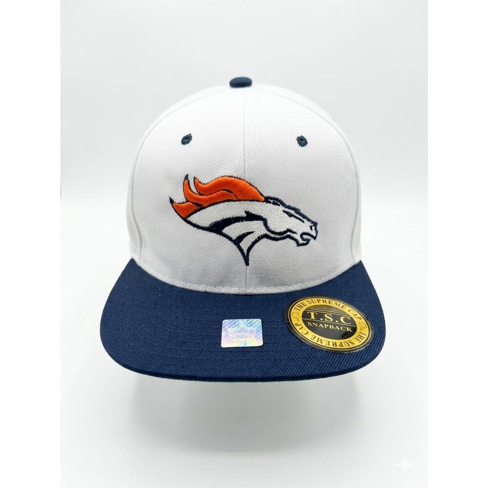 Denver Broncos Snapback Hat T.S.C. The Supreme Cap White Navy Blue Flat NWOT